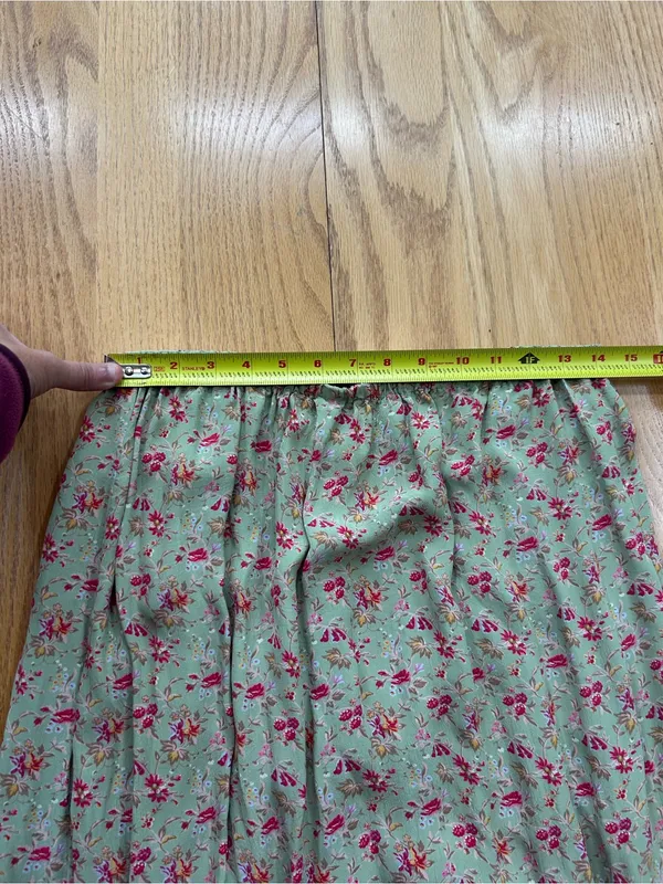 April Cornell Vintage Sage Green Floral Maxi Skirt M Rayon Cottagecore Boho Slit - Image 7