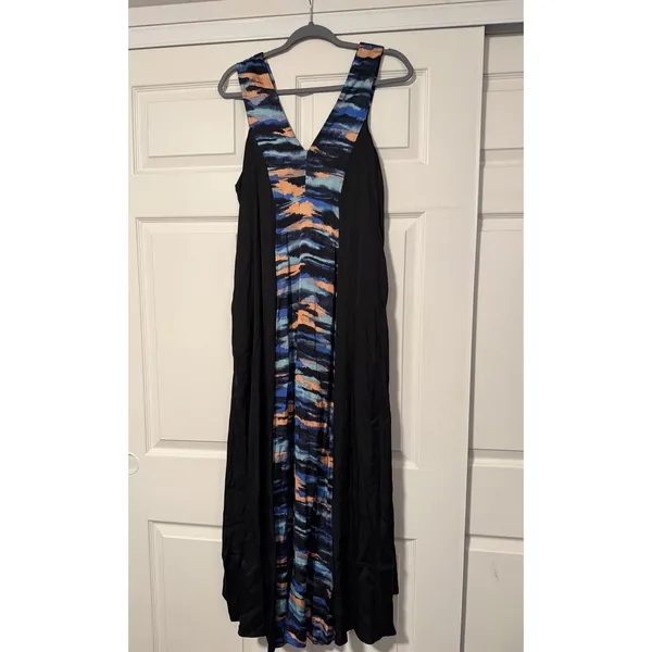 Maeve Anthropologie Tie Dye Watercolor‎ Black Blue Maxi Artsy Tank Flowy Dress - Image 4
