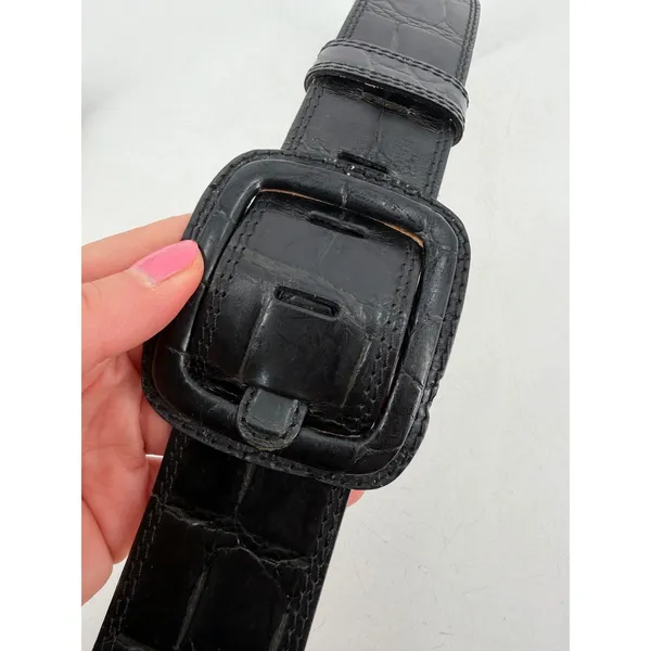 Banana Republic Belt Womens Medium Black Croc Leather Vintage Italian Y2K - Image 2