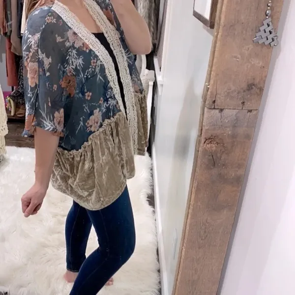 True Self Floral & crushed velvet boho cardigan size XLarge - Image 5