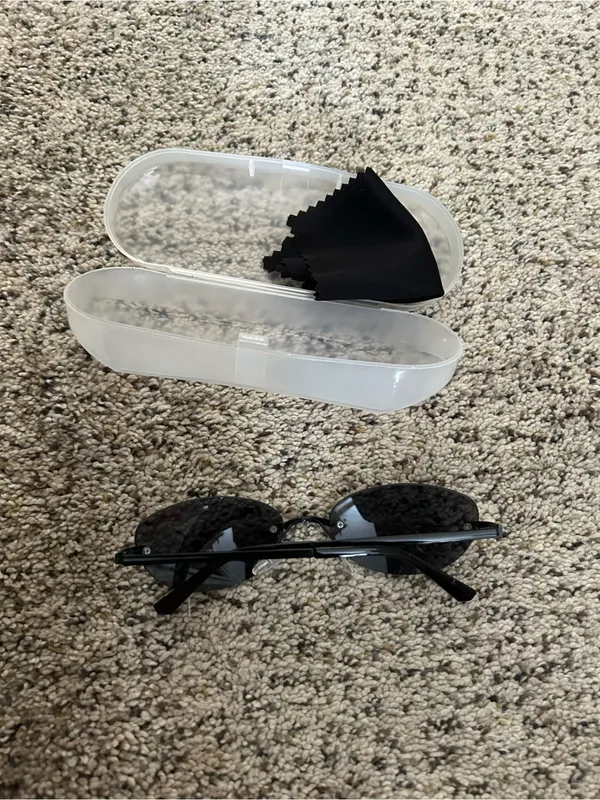 Oval Black Lens Sunglasses with Clear Case - Image 3