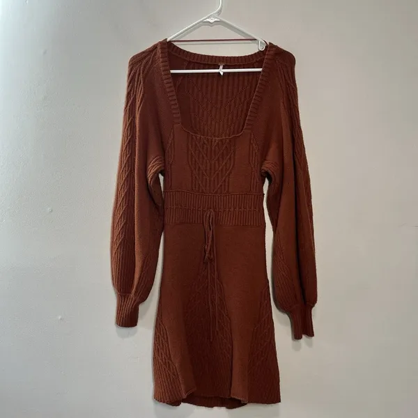 Free People Emmaline Mini Sweater Dress Cut Out Back in Burnt Orange Small‎ - Image 4