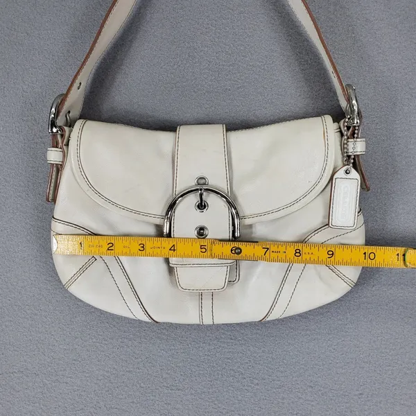 Coach Soho Flap Shoulder Bag‎ White Leather Buckle 9247 Y2K Vintage Small - Image 7
