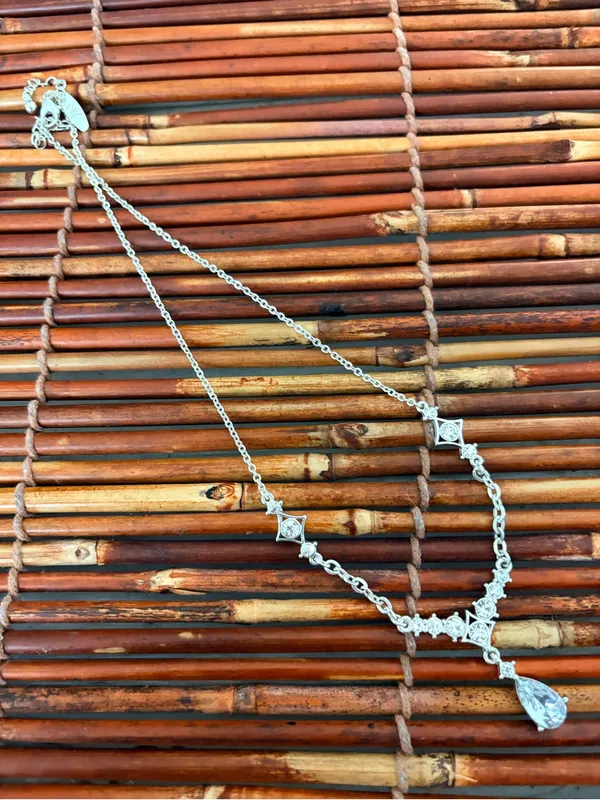 New York & Company Silver Teardrop Crystal Pendant Necklace 18”-21” - Image 3