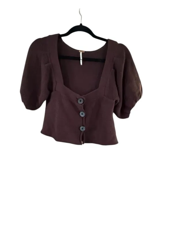 Free People Brown Cropped Puff Sleeve Cardigan - Image 2
