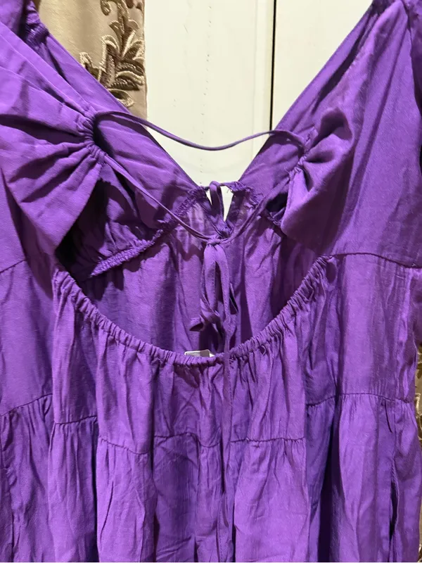 idem Ditto Women's Purple Tiered Maxi Dress with Puff Sleeves - Image 6