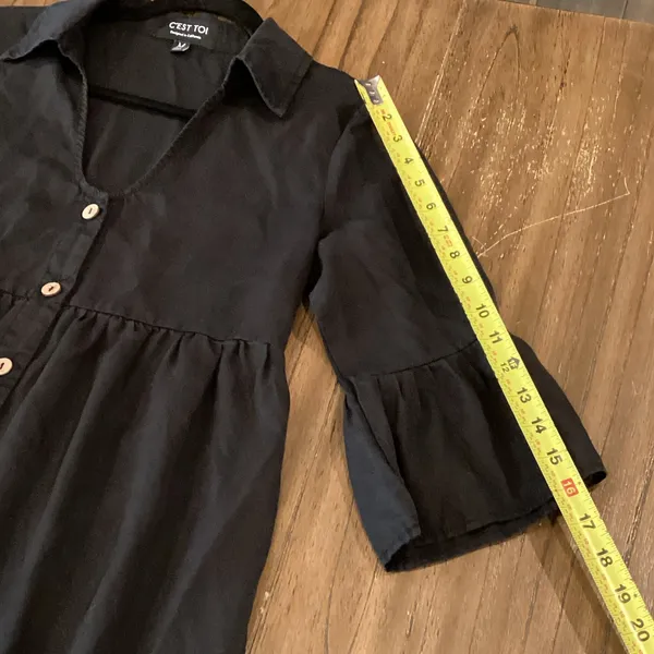 C'est Toi Flounce black 3/4 sleeve tiered Button down casual Swing Dress - Image 5