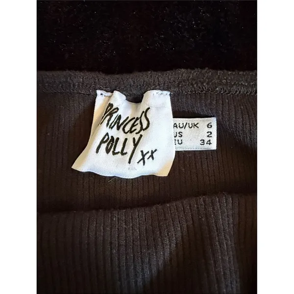 Princess Polly Becca Black Ribbed Square Neck Long Sleeve Crop Top Size 2 - Image 4