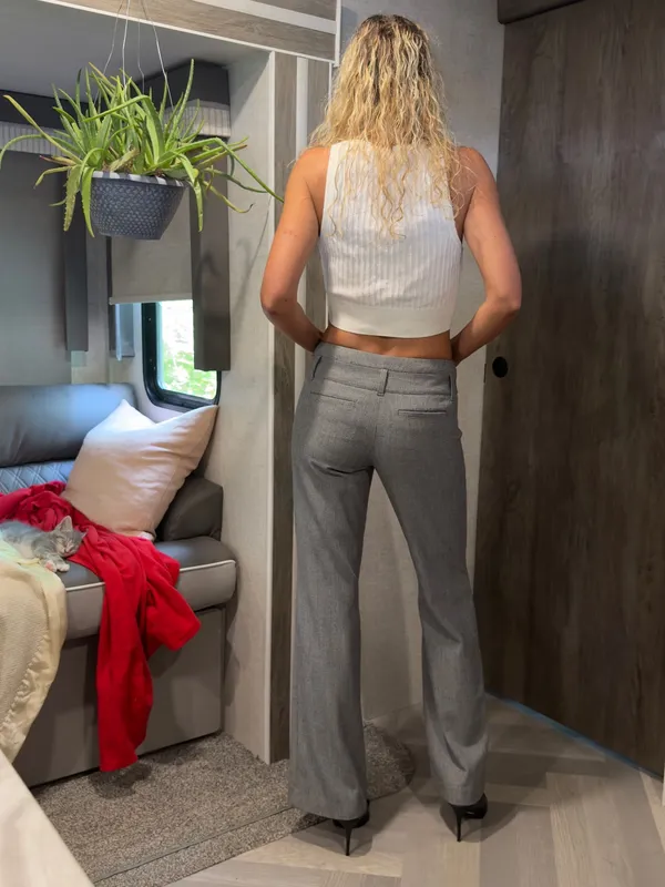 Vintage Express Editor Low Rise Herringbone‎ wide Leg Trousers in Gray Size 0 - Image 2