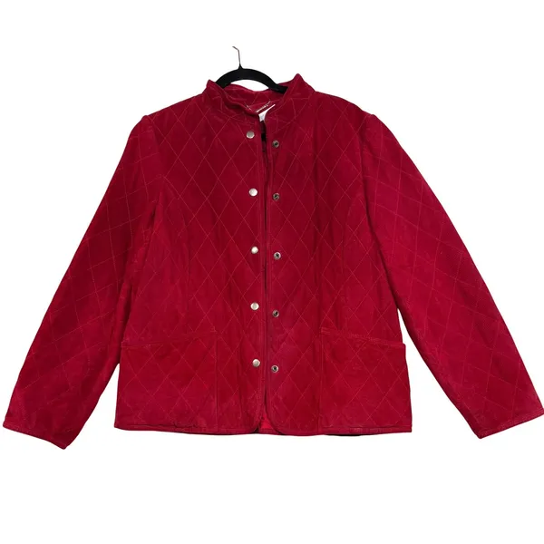 VTG Charter Club L Quilted Leather Jacket Red Mock Neck Equestrian Preppy Winter - Image 2