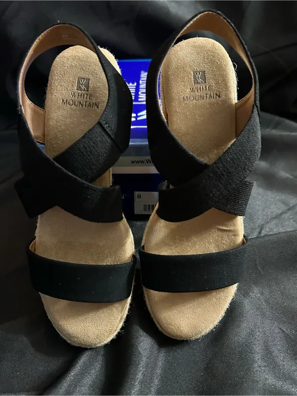 White Mountain Yanda Black Espadrille Wedge Sandals In Original Box SZ 8 - Image 7