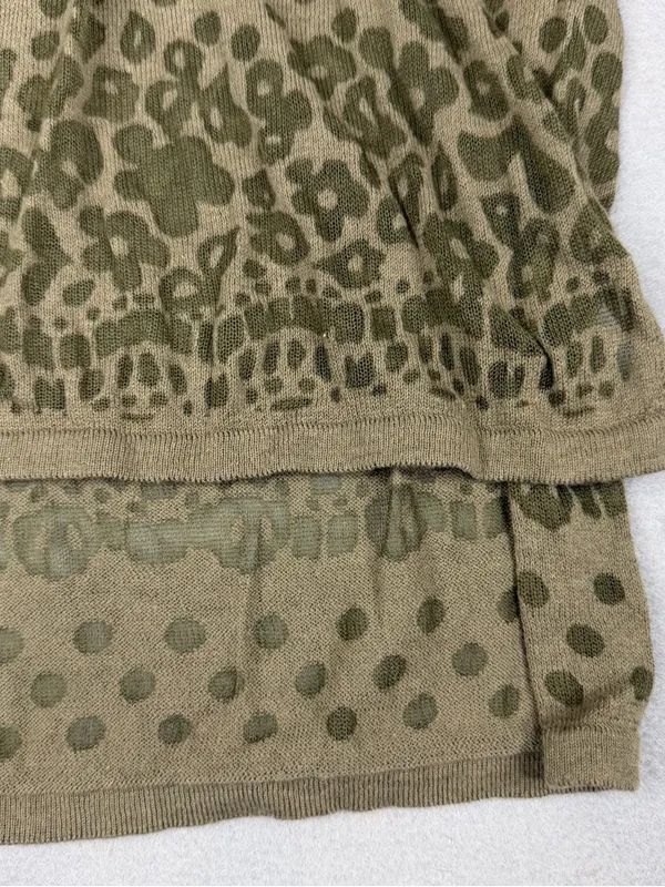 Design History Tunic Top Womens S Olive Leopard Floral Sheer Knit High Low Boho - Image 3