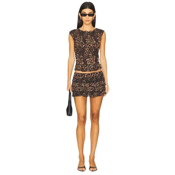 LIONESS Uno Tie Top in Leopard XXSmall Womens Sleeveless Tank - Image 4