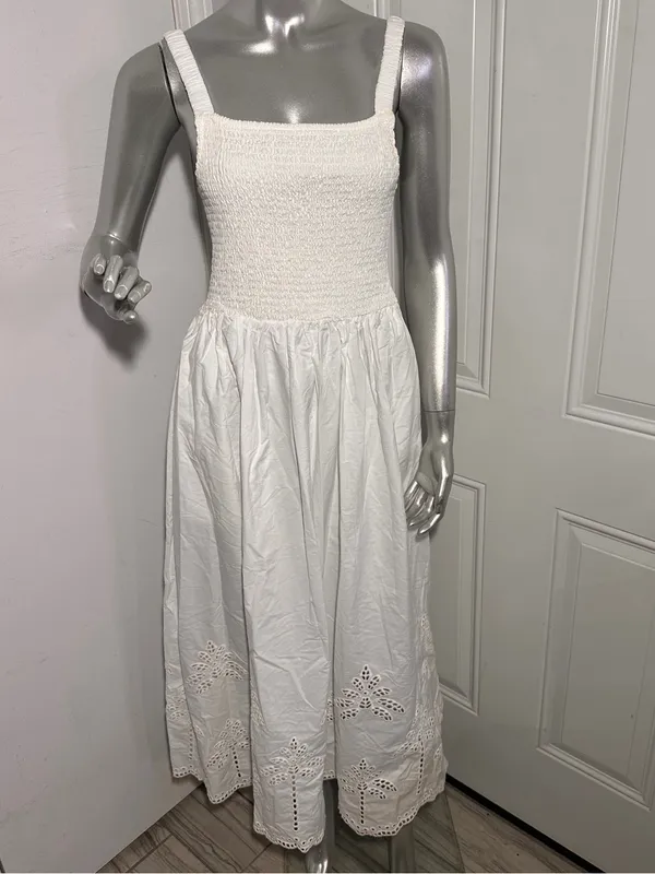 New Marine Layer Selene Embroidered Eyelet Maxi Dress White Size S Pockets - Image 7