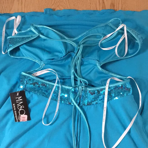New Masquerade Formal or Prom Halter Shimmery Sequins Dress Turquoise Blue 3/4 - Image 6