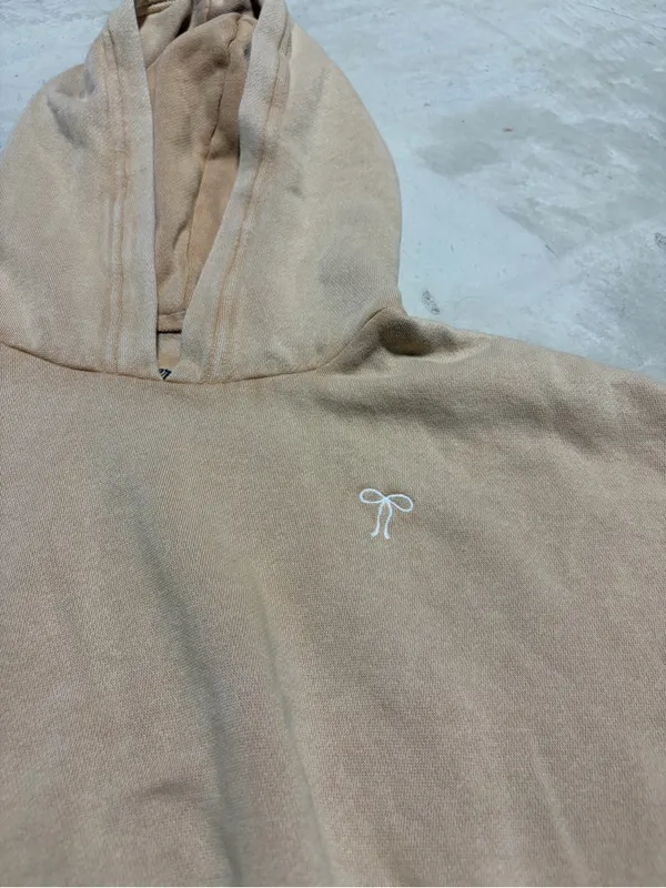 Aerie Embroidered bow Logo Beige Hooded Sweatshirt small - Image 5
