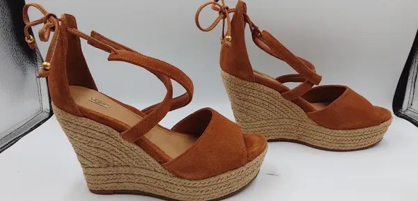 UGG Chestnut Suede Espadrille Wedge Sandals - Image 4