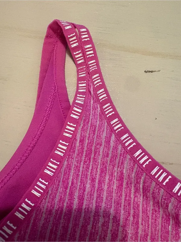 Nike Girls' Pink Striped Athletic Tank with Navy Swoosh - Image 4
