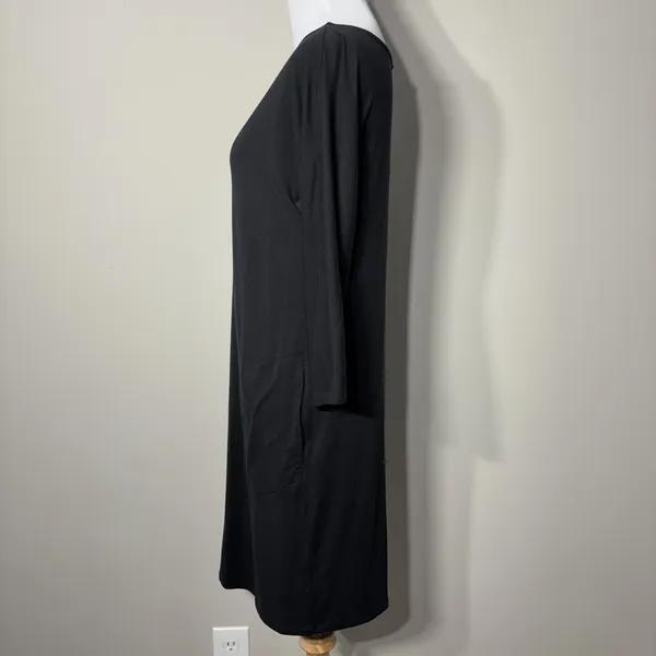 Garnet Hill‎ Tunic Dress XS Black 3/4 Sleeve Stretch Minimalist Tencel Lyocell - Image 7