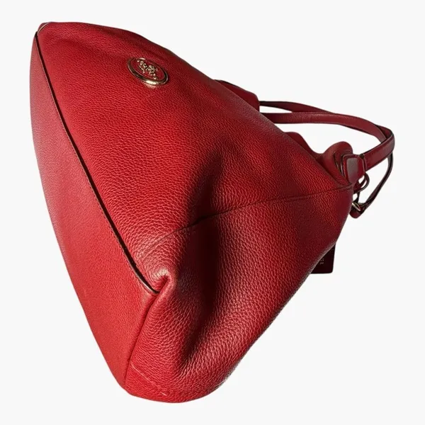 Coach Edie Pebbled Leather Shoulder Bag Red Large Hobo Tote Turnlock Zip Purse - Image 11