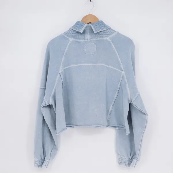Aerie Cropped Sweater Womens Small Blue Knit Cotton Turtleneck Raglan Sleeve‎ - Image 4