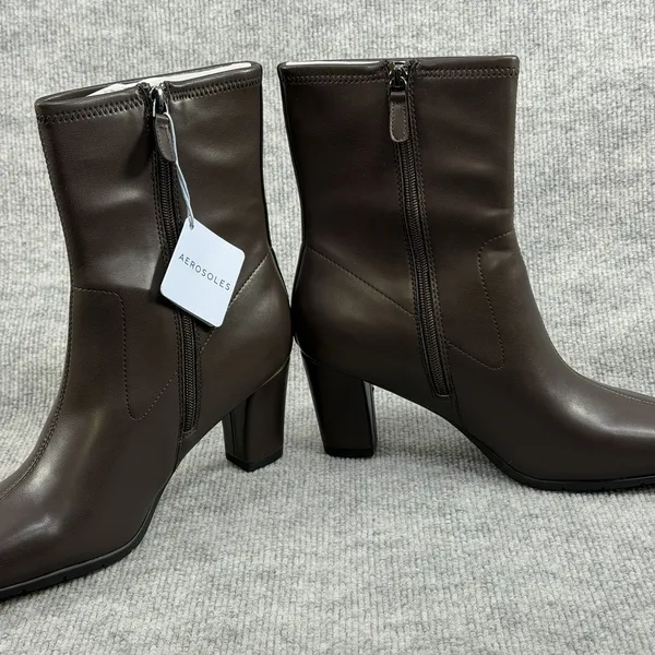 Aerosoles Size-10M Cinnamon Stretch Womens Ankle Boots Brown Faux Leather - Image 4