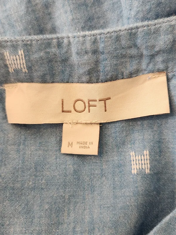 LOFT Blue Chambray Button Up Blouse Size Medium - Image 7