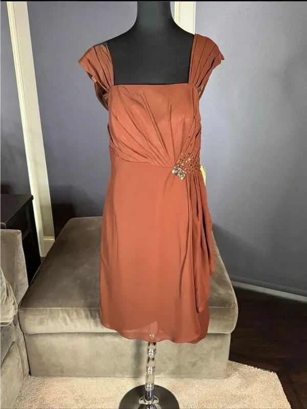 Women’s Brown Chiffon Formal Mother of the Bride Dress Draped Jacket Size 14 NWT - Image 6