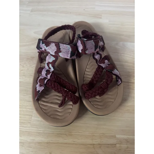 MEGNYA Women Walking Sandals Burgundy Braided Rope Athletic Strappy Hiking Shoes - Image 2