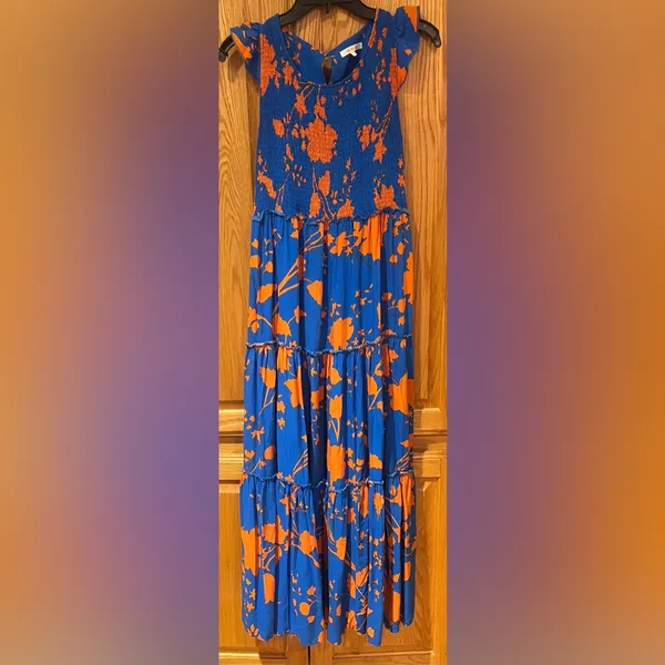 Anthropologie Abel The Label Charlie Floral Tiered Maxi Dress Blue Orange Small‎ - Image 3