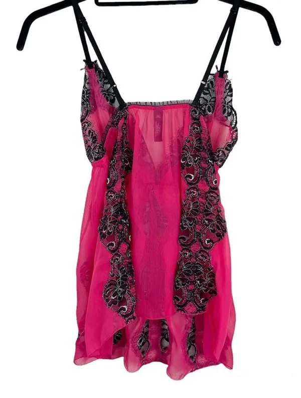 Victoria’s Secret Pink Lace Lingerie Nightie Tank Cami Top Sz Medium - Image 2