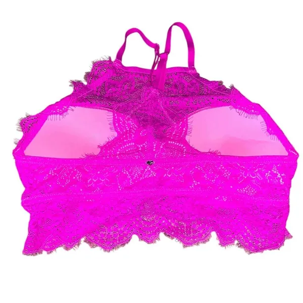 Victoria's Secret PINK Bralette Womens M Pink Lace Push-Up High-Neck Barbiecore - Image 3
