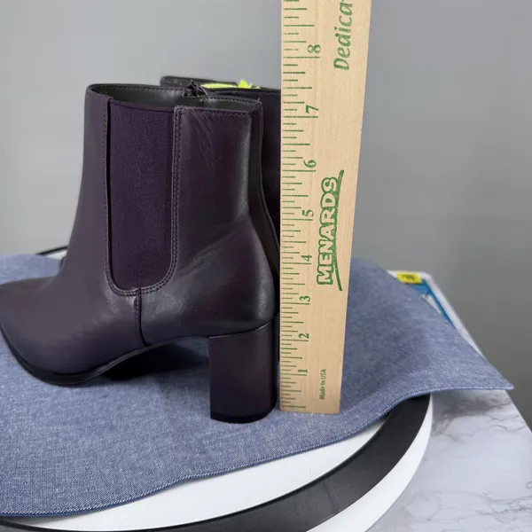 Franco Sarto Demmi Ankle Boot Women 7M Purple Leather Pointed Toe Block Heel Zip - Image 6