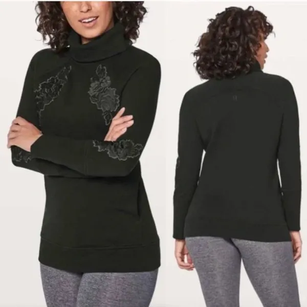 Lululemon Black Floral Embroidered To You Long Sweatshirt - Image 2