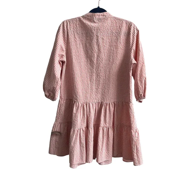 Petal + Pup Shirt Dress Women S/M Peach Gingham‎ Cottagecore Tiered Mini Button - Image 6