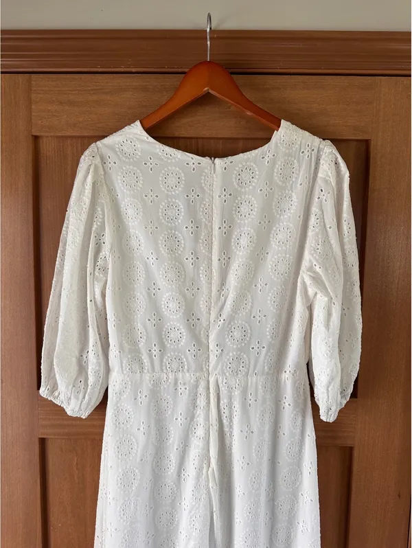 NWT Hutch Anthropologie White Eyelet Cutout Maxi Dress Puff Sleeve Women’s 12 P - Image 10