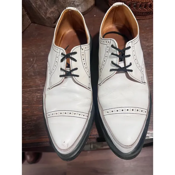 Yohji Yamamoto x George Cox White Leather Brogue Derby Shoes Made in England 8.5 - Image 4