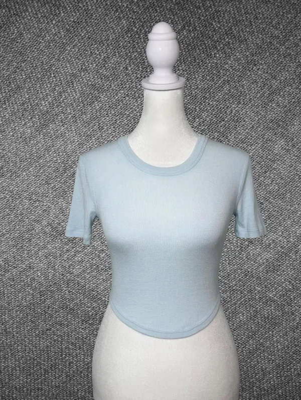 Lululemon Blue Ribbed Cropped Curved Hem Tee Size 0 - Image 3