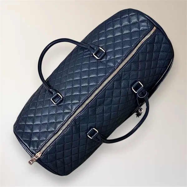 NEW Ms Lovely Navy Quilted Weekender Travel Duffel‎ Bag 22" Rose Gold Carry On - Image 6