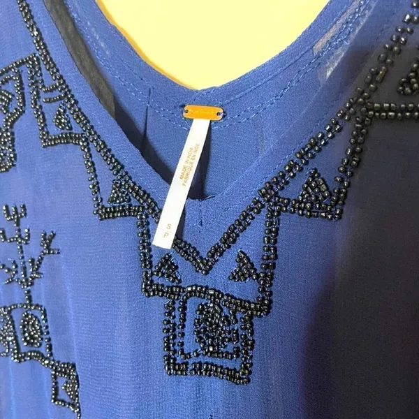 Free People Navy Blue Sheer Beaded Run With It Tank Top - Image 7