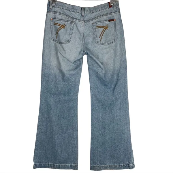 7 For All Mankind Dojo Wide Leg Flare Jeans Light Wash Denim - Image 2
