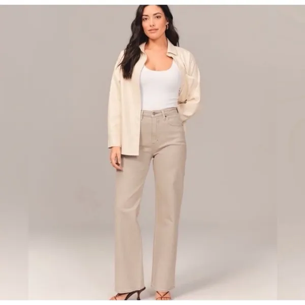 Abercrombie & Fitch Relaxed Jeans 29 8R Tan‎ Curve Love 90s High Rise Retro - Image 3