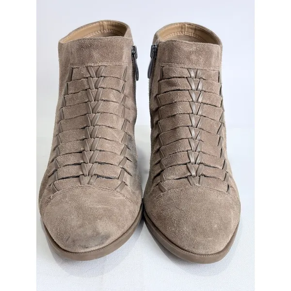 Franco Sarto Taupe Suede Ankle Booties Block Heel Modern Classic‎ Size 8.5 - Image 3