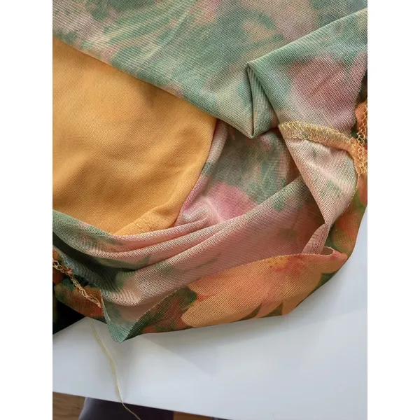 Urban Outfitters‎ Orange Green Floral Mesh Mini Dress Smocked Boho Ruffle Med - Image 6