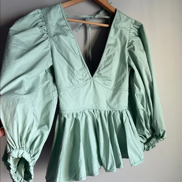 STAUD Luna Peplum Top In Sage 4 - Image 5