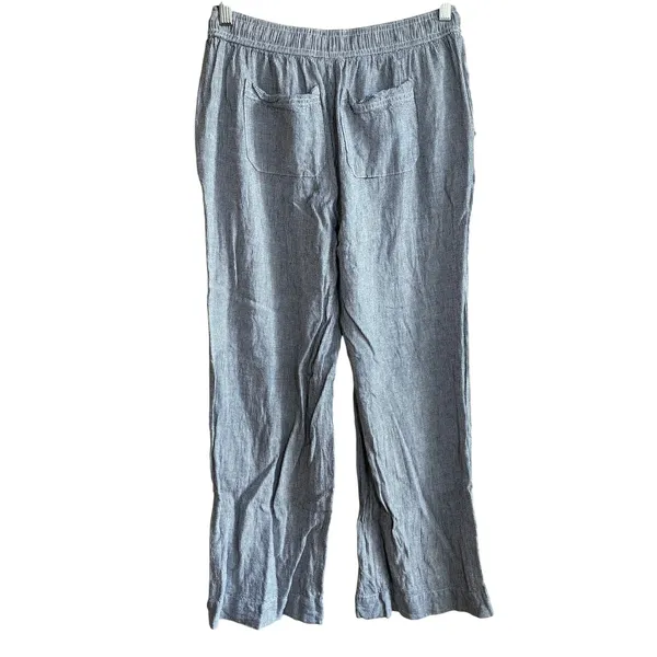 Briggs Striped Linen Blend Pull On Pants M Blue White Women Drawstring Waist - Image 4