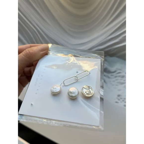 Elegant Natural Pearl Earring Set, 3 Versatile‎ Designs, Coin Silhouette new - Image 2