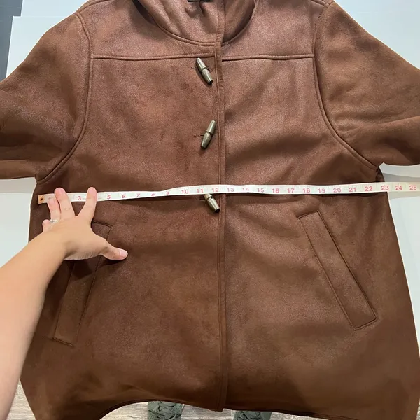Zara Basic Womens Faux Suede Sherpa lined Hooded Trench Coat Size M 1/2 Sleeve - Image 6