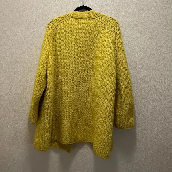ZARA Chunky Knit Cardigan Sweater Oversized Mustard Yellow Open Front Sz Medium - Image 3