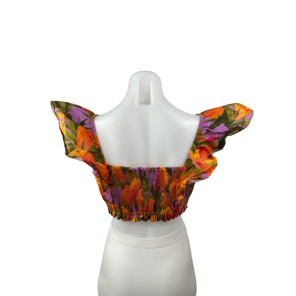 Farm Rio Coral Pears Short Ruffle Sleeve Square Neck Blouse Crop Top Size XSP - Image 4